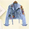 Damenjacken Damenjacken Frühling Jeansjacke Damenmode Blumen Stickerei Pailletten Kurze Jeans Vintage Lose Streetwear Drop Dh8Oj