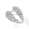 Fedi nuziali Scintillanti Gioielli di moda vintage 925 Sterling Sier Fl Taglio marquise Diamante bianco Eternità Ala Piuma nuziale Regolazione Dh4Wm