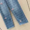 Frauen Miu Brief Strass Jean Designer Denim Hosen Hohe Qualität Lose Hose