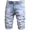 Heren jeans zomer lichtblauwe denim shorts herenmode bedrukt slim fit gescheurd kort