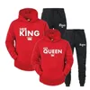 Kraliçesi veya Kral Baskılı Trailsits Çift Hoodies Suits Hooded Sweatshirt ve Sweetpants İki Parçalı Set S-4XL 240116