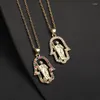 Pendant Necklaces Gold Titanium Steel Death Color Virgin Mary Women's Oval Hollow Palm Jewelry Chain God Statue Necklace