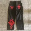 Y2K Retro Skull Embroidery Baggy Jeans Men Women Streetwear Hip Hop Straight Casual Loose Wide Leg Punk Black Denim Cargo Pants 240115