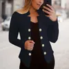 女性用ジャケット女性フォーマルコート厚い暖かいノッチカラー長袖ソリッドカラーカーディガンボタン装飾オフィスビジネスのためのオフィス