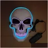 Skl máscara brilhante traje led festa para tema de terror cosplay el fio máscaras de halloween suprimentos 0825 entrega gota dhhup