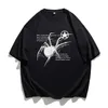 Amerikan Retro Street Örümcek Grafik T-Shirt Erkekler ve Kadınlar İçin Yaz Gevşek Fitting College Style Çift Kısa Kollu Top Y2K 240115