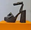 Buty designerskie Dekoracja klamry modowej różowa skóra patentowa o wysokim obcasie 11 cm 35-41 z pudełkiem luksusowe projektantów platforma obcasy kostki w sandały sandałowy