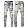 jeans viola Pantaloni denim Jeans da uomo Designer Jean Uomo Trapuntatura ricamata di alta qualità strappata per pantaloni vintage di marca di tendenza piega sottile moda magra