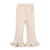Pantaloni Primavera Autunno Pantaloni svasati da bambina in cotone a coste elastiche tinta unita per bambini 2-8 anni