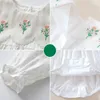 Barboteuse de printemps coréenne en coton pour petites filles, manches longues, broderie de fleurs, body ample pour nourrissons, tenues de naissance, 240116