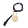 DIY Blank Wood Chips Wooden Bead Keychain Tassel Pendant Bracelet Keychain Gift Key Chain Wrist Keyring Bangles Party Favor Q897