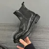 Laarzen 2024 Winter Zwart Leer Botas Bruin Enkel Ronde Neus Vrouwen Schoenen Elastische Strappy Dikke Hakken Zapatillas De Mujer Herfst