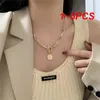 Pendant Necklaces 1-5PCS Coin Necklace Advanced Design Electroplating Kpop Accessories Old Fashion Pearl Jewelry Must Have