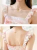 Robes décontractées Été Floral Mousseline de soie Chic Volant Sling Longue Robe Femmes Élégante Plage Sundress 2024 Mode coréenne Robe de vacances