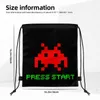 Sacs à provisions Press Start Space Invaders Jeu de tir d'avion Cordon Randonnée Stockage étanche Organiser Bundle Sac de corde de poche