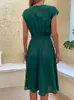 Vestidos de festa elegantes mulheres verão casual praia sundress manga curta plissada midi vestido cor sólida o pescoço túnica