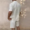 Fatos masculinos de luxo malha oco para fora conjunto casual streetwear camisa manga curta e shorts 2 peça terno respirável 2024 verão