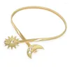 Cintos Mulheres Lua Estrela Cinto De Ouro Estiramento Metal Brilhante Para Fino Diamante Cintura Feminino Vestido Moda Corpo Jóias
