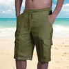 Shorts pour hommes Printemps / Été Lin avec multi-sacs Style Lace Up Beach Work 2024 Streetwear Hommes