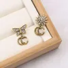 Sunflower 18K Gold Plated Luxury Brand Designers Letters Stud Earrings Classical Geometric Women 925 Silver Crystal Rhinestone 298 767 95