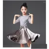Сценическая одежда Платье для латинских танцев для девочек Кружева с длинными рукавами Стандартные платья для бальных танцев Детская одежда для выступлений сальсы Drop Deliver Dhmca