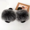 Pantoufles moelleuses vraie fourrure femmes été intérieur tongs fausses sandales diapositives dames Homen fourrure peluche chaussures femme