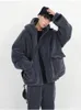 Gmiixder Cappotto invernale in finta pelliccia Cappotto oversize in cashmere da uomo con cerniera Cappotto grigio scuro Giacca imbottita in peluche con cappuccio Hip Hop unisex 240116