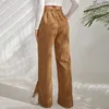 Pantaloni da donna in velluto a coste da donna autunno inverno elastici a vita alta larghi dritti slim moda casual caldi pantaloni svasati a gamba larga