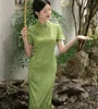 Etnische kleding Dames Elegant Cheongsam Vestidso Vintage Mandarijn Kraag Korte mouw Print Qipao Zijdeachtig Satijn Gala Feestavond Dressing