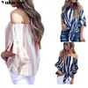 Summer Off Shoulder Boho Womens Shirt Blue Women Blusas Womens Tops and Blauses Woman Rands Chiffon Shirts 240131