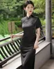 Etnische kleding Dames Elegant Cheongsam Vestidso Vintage Mandarijn Kraag Korte mouw Print Qipao Zijdeachtig Satijn Gala Feestavond Dressing