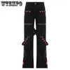 Jeans pour femmes gothique bandage baggy femmes sombre académique taille basse jambe large pantalon harajuku vintage emo hip hop denim pantalon style punk