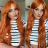 Long Curly Ginger Orange Synthetic Wigs with Long Bangs Deep Wave Wig for Black Women Cosplay Party Natural Hair Heat Resisitant 240116