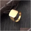 Anillos de banda Joyería de moda 3 colores Negro Oro Sier Acero inoxidable Anillo de titanio liso Forma cuadrada Tamaño 7.8.9.10.11.12 Hombres 311 G2 Dhe3L