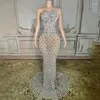 Bühnenkleidung Frauen Sexy Mesh Po Shoot Luxuriöse Kristalle Strass Ketten Abendball Feiern Geburtstag Bodenlanges Kleid