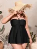 Wear VigoJany 2023 Black Halter Plus Size Tankini Swimwear Women Sexy Large Dress Bathing Suit Ladies Big Chubby Two Piece Swimsuit