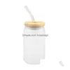 Us Warehouse Frosted Clear 16Oz Glass Tumblers Diy Blank Sublimation Can Shaped Beer Cups With Bamboo Lid And St For Iced Coffee Dr Dh8B3