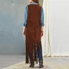 Coletes femininos ocidental franja colete 70s hippie cardigan franja borla com bolsos de remendo solto sem mangas aberto-frente para cowboy