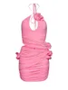 Casual Jurken Vrouwen Y2k Halter 3D Bloemen Tube Jurk Ruches Bloem Bodycon Mini Sexy Roze Off Schouder Party Clubwear 2024 zomer