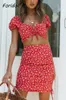 Party Dresses Women Fashion Red Croped Dress Suits Floral Print BodyCon Mini 2 Pieces Set 2024 Summer Beach Boho Vestidos