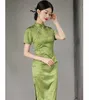 Etnische kleding Dames Elegant Cheongsam Vestidso Vintage Mandarijn Kraag Korte mouw Print Qipao Zijdeachtig Satijn Gala Feestavond Dressing