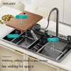 Digital Display Waterfall Sink Multifunktionellt rostfritt stål Stort Single Slot Kitchen Accessories Gourmet Faucet 240116