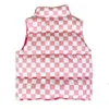 Barnens höst Varma midja Girls Fashion Checkerboard Padded Jacket Boys Casual Stand Collar Down Cotton Vest 2Y-10Y 240116