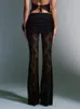 Fantoye Print Floral See Through Lace Women Pants Black Hollow Out High midja Kvinnlig Autumn Casual utanför Streetwear 240115