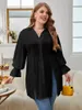 Grande taille à manches longues bouffantes coupe ample tunique haut solide boutonné fendu devant petit ami Blouse femme grandes chemises 4XL 240116