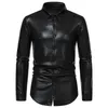 Chemises habillées pour hommes Homme Homme Chemise de mariage Golden High Revers Sequin Long Hommes Imprimé Qualité S-2XL Bouton d'affaires noir 2024