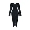 Urban Sexy Dresses Fashion New Women Elegant Dress Off Shoulder One Line Neck Sexy Wrapped Hip Skirt Designer With Wave Pattern Long Sleeved Dress