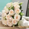 Decorative Flowers Wedding Bridal Bouquet Artificial Natural Rose Champagne Bridesmaid Fake Roses Silk Peony Toss Decor