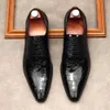 Robe rétro brevetée pour hommes, en cuir véritable, fait à la main, Style britannique, motif Crocodile, chaussures Oxfords de mariage