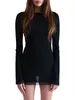 Casual Dresses Women Spring Autumn Y2k Elegant Long Sleeve Backless Bodycon Mini Dress Vintage Solid Color Skinny Holiday